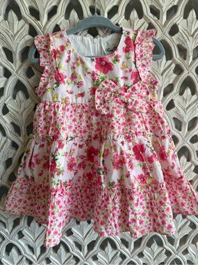 Rare Editions Girls Pink Floral Ruffle Dress 18M